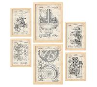 Nacnic Set of 6 Machine patent prints. Posters with retro patent illustrations for your home, shop, office... Vintage style interior decoration. A4 and A3 sizes. No frame.