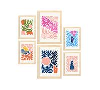 Nacnic Set of 6 Minimalism Posters in Pastel Colours. Flower Power. Prints of Landscapes and Nature for Interior Design and Decoration. Sizes A3 & A4. Wooden Frames.