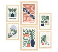 Nacnic Set of 6 Minimalism Posters in Pastel Colours. Summer Collection. Prints of Landscapes and Nature for Interior Design and Decoration. Sizes A3 & A4. Wooden Frames.