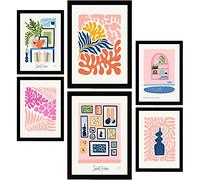 Nacnic Set of 6 Minimalism Posters in Pastel Colours. Sweet Home. Prints of Landscapes and Nature for Interior Design and Decoration. Sizes A3 & A4. Black Frames.