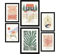 Nacnic Set of 6 Minimalism Posters in Pastel Colours. Vacation House. Prints of Landscapes and Nature for Interior Design and Decoration. Sizes A3 & A4. Black Frames.