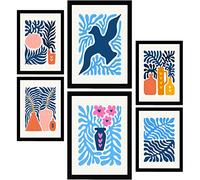 Nacnic Set of 6 Minimalism Posters in Vibrant Colours. Blue Leaves. Prints of Landscapes and Nature for Interior Design and Decoration. Sizes A3 & A4. Black Frames.