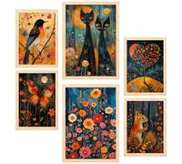 Nacnic Set of 6 posters Animals And Nature Inspired By Rosina Wachtmeister Framed prints with design illustration to decorate walls of home. Room, office. A3 & A4 Light Wood Frame
