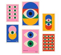 Nacnic Set of 6 posters Geometric Bauhaus Vibrant Colors And Eyes Design illustration to decorate the walls of home. Rooms office shop. A3 & A4 size. Frameless.