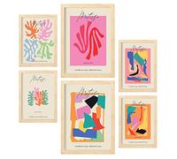 Nacnic Set of 6 posters Matisse Collect. Collection of posters in collage aesthetic for interior decoration. Sizes A3 and A4. Light wood frames.