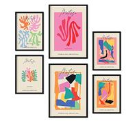 Nacnic Set of 6 posters Matisse Collect. Collection of posters in collage aesthetic for interior decoration. Sizes A3 and A4. Black frames.