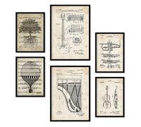Nacnic Set of 6 posters Music Patent. Collection of posters in collage aesthetic for interior decoration. Sizes A3 and A4. Frameless.