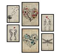 Nacnic Set of 6 posters Vintage Text Love. Collection of posters in collage aesthetic for interior decoration. Sizes A3 and A4. Frameless.