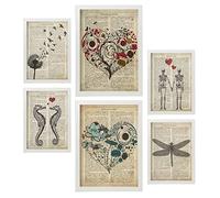 Nacnic Set of 6 posters Vintage Text Love. Collection of posters in collage aesthetic for interior decoration. Sizes A3 and A4. White frames.