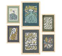 Nacnic Set of 6 prints of Cold tones in Ethnic Style Prints Collection. Aesthetic Decorative frames for your living room, bedroom, home. Wall art print. Sizes A4 and A3 with Lightwood Frames.