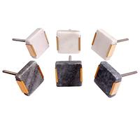 Nacnic Set of 6 Square Stone knobs. 40 mm | Beautiful Handles in Slate and Off-White | Suitable for wardrobes, cupboards, Drawers, Doors... Elegant Multi-Purpose Handles.