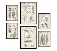 Nacnic Set of 6 Surf patent prints. Posters with retro patent illustrations for your home, shop, office... Vintage style interior decoration. A4 and A3 sizes. No frame.