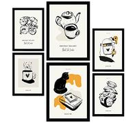 Nacnic Set of 6 Thick Black Ink Posters. Rest Day. Artistic and Abstract Aesthetic Wall Art Prints for Interior Design and Decoration. Sizes A3 & A4. Black Frames.