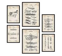 Nacnic Set of 6 Wind Instruments patent prints. Posters with retro patent illustrations for your home, shop, office... Vintage style interior decoration. A4 and A3 sizes. No frame.