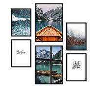 Nacnic - Set of 6 Winter Mountain Pictures - Photography-style Wall Art Print for Interior Decoration - Natural Landscapes - A3 & A4 - With Black Frames