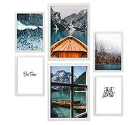 Nacnic - Set of 6 Winter Mountain Pictures - Photography-style Wall Art Print for Interior Decoration - Natural Landscapes - A3 & A4 - With White Frames