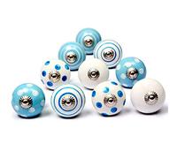 Nacnic Set of 8 Ceramic knobs in White and Light Blue, Hand Painted with Different Designs. Handcrafted Handles for cabinets, Drawers, Dressers and Hangers. Classic knobs of 40mm Diameter