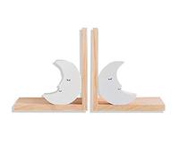 Nacnic Set of Two Wooden White Moon Bookends. Anti-slip bookends for bookshelves. Children's room decoration and for kids