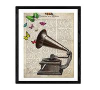 Nacnic Sheets for framing featuring a vintage jukebox with butterflies and music images, perfect as a curious gift, printed on 250g paper ideal for home decor or as a unique present