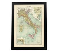 Nacnic Vintage Map of Italy Citizen Atlas Poster art, Size A3 Black frame. Pictorical style Print for the decoration of living room walls, bedrooms, offices...