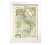 Nacnic Vintage Map of Italy Citizen Atlas Poster art, Size A4 White frame. Pictorical style Print for the decoration of living room walls, bedrooms, offices...