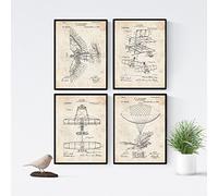 Nacnic Vintage - Pack of 4 Sheets PATENTS Aircraft. Set Posters Inventions Old patents. Choose The Color You Like. Printed on 250 Grams