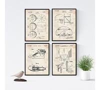Nacnic VINTAGE - Pack of 4 sheets with Patent BALONCESTO 2. Set posters with inventions and old patents. Choose the color you like. Printed on 250 grams