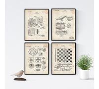Nacnic VINTAGE - Pack of 4 sheets with PATENTS of games. Set posters with inventions and old patents. Choose the color you like. Printed on 250 grams