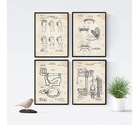 Nacnic Vintage - Pack of 4 Sheets with Patents of the Vater Ancient Patent and Invention Poster Set Choose your favourite colour. A3 Size.