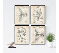 Nacnic VINTAGE - Pack of 4 sheets with PATENTS sailplane. Set posters with inventions and old patents. Choose the color you like. Printed on 250 grams
