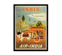 Nacnic Vintage Poster Air-India. Sheets for interior decorating with vintage and antique advertising images. Paintings retro decor. A4 size