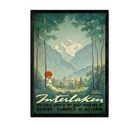 Nacnic Vintage Poster Interlaken Switzerland. Sheets for interior decorating with vintage and antique advertising images. Paintings retro decor. A3 size