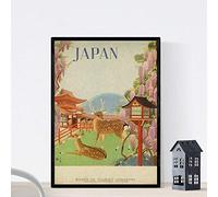 Nacnic Vintage Poster Vintage Asian Sign Deer from Japan A3 Size.