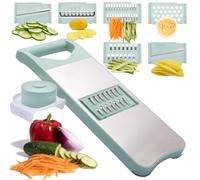 NACOLUS 6-Blade Mandoline Slicer with Slide-On Hand Guard - Vegetable Chopper, Potato/Onion/Garlic Slicer, Kitchen Grater(Multi-Color) (Seafoam green, 6-in-1)