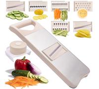 NACOLUS 6-Blade Mandoline Slicer with Slide-On Hand Guard - Vegetable Slicer, Potato/Onion/Garlic Slicer, Kitchen Grater(Multi-Color) (Beige, 6-in-1)