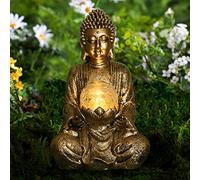 Nacome Meditating Buddha Statue with Solar Light,Zen Solar Garden Buddha with Cracked Glass Ball Sculpture-Indoor/Outdoor Decor for Balcony,Garden,Patio,Porch Yard Art Ornament,10.5 inch(Gold)