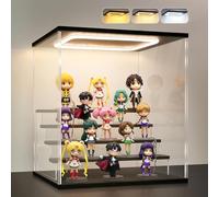 Naconmlet Acrylic Display Case for Funko Pop, 5-Tier Display Box with 3-Color LED Lights, Sliding Door, Black Base, Dustproof Collectible Showcase for Pop Mart Figures and Models, 32.2 x 29 x 33.8 cm