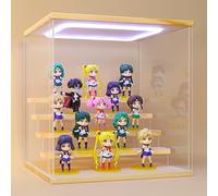 Naconmlet Clear Acrylic Display Case with LED Light, 5-Tier Wooden Stand - Clear Dustproof Showcase for Action Figures, Figurines, Mini Toys & Collectibles