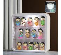 Naconmlet Wall Mounted Acrylic Display Case with LED Light, 3-Tier White Frame Storage Cabinet Showcase for Pop Mart, Space Molly, Funko Pop, Mini Figures