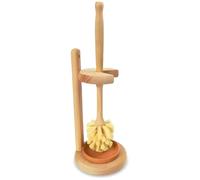Nacterra Eco Friendly Toilet Brush with Strong, Natural Tampico Bristles, Sustainable 14" Beechwood with Ceramic Dip Tray, All Natural, Zero Waste Wooden and Holder Set