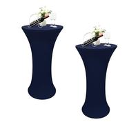 Nacuci 2PCS 24x43 Inch Round Fitted Cocktail Table Cover Navy Spandex Cocktail Table Cloth Highboy Fitted Tablecloth High Top Table Cloths for Party Pub Banquet Bistro