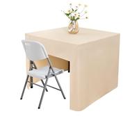 Nacuci 34X34 Inch Beige Square Fitted Tablecloth Open Back Fitted Table Cloth Washable Polyester Fitted Table Cover for Folding Table Display Trade Show Party Wedding Banquet Birthday