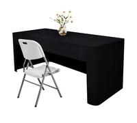 Nacuci 48X24 Inch Black Rectangle Fitted Tablecloth Open Back Fitted Table Cloth Washable Polyester Fitted Table Cover for 4 Foot Folding Table Display Trade Show Party Wedding Banquet Birthday