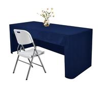 Nacuci 48X24 Inch Navy Blue Rectangle Fitted Tablecloth Open Back Fitted Table Cloth Washable Polyester Fitted Table Cover for 4 Foot Folding Table Display Trade Show Party Wedding Banquet Birthday