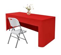 Nacuci 48X24 Inch Red Rectangle Fitted Tablecloth Open Back Fitted Table Cloth Washable Polyester Table Cover for 4 Foot Folding Tables Display Trade Show Party Wedding Banquet Birthday