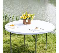 Nacuci Round Fitted Table Cover Elastic Tablecloth 5ft Stretch Spandex Table Top Cover for Dining Indoor Outdoor Party White 60 Inch