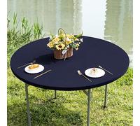 Nacuci Round Fitted Table Cover Elastic Tablecloth 5ft Stretch Spandex Table Top Cover for Dining Indoor Outdoor Party Black 60 Inch