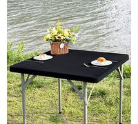 Nacuci Square Fitted Table Cover Elastic Tablecloth 3ft Stretch Spandex Table Top Cover for Dining Indoor Outdoor Party Black 36X36 Inch