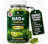 NAD+ Energy Gummies 500mg, NMN, NMNH Alternative Complex with Resveratrol, CoQ10, Quercetin, Pterostilbene & Vitamin B Complex, Cellular Energy, Anti Ageing 60 Vegan Kiwi Gummies