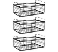NADAMOO Freezer Organizer Bins, 3 Pack Large Expandable Stackable Chest Freezer Containers with Handle, Metal Adjustable Storage Baskets for Fridge, Deep Freezer, Cabinet, Kitchen, Pantry - Black